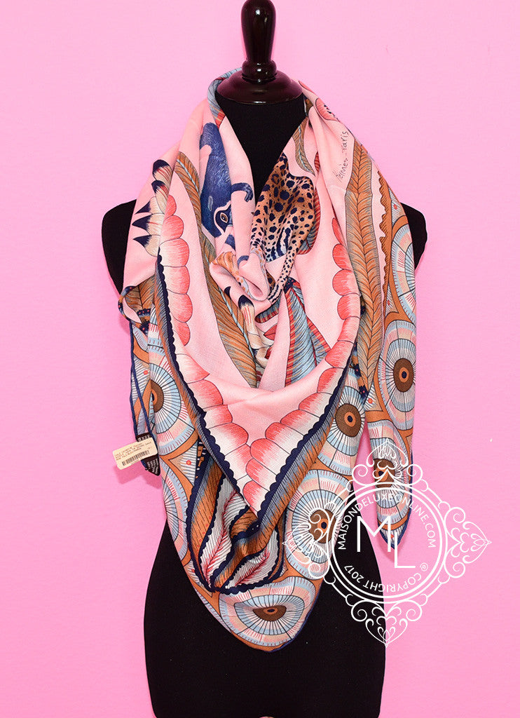 Hermes Hermes "The Savana Dance" Pink Cashmere 140 GM Shawl Scarf