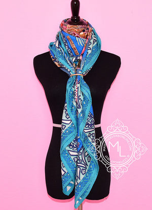 Hermes Hermes "Zenobie, Reine de Palmyre" Blue Cashmere 140 GM Shawl Scarf - view 5