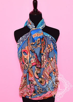 Hermes Hermes "Zenobie, Reine de Palmyre" Blue Cashmere 140 GM Shawl Scarf - view 7