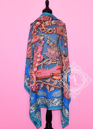 Hermes Hermes "Zenobie, Reine de Palmyre" Blue Cashmere 140 GM Shawl Scarf - view 9