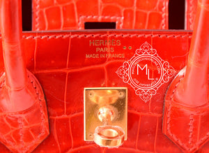 Hermes Hermes Geranium Red Crocodile Gold Birkin 25 Handbag - view 9