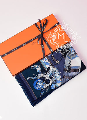 Hermes Hermes "Kachinas" Ciel Marine Cashmere 140 GM Shawl Scarf - view 2