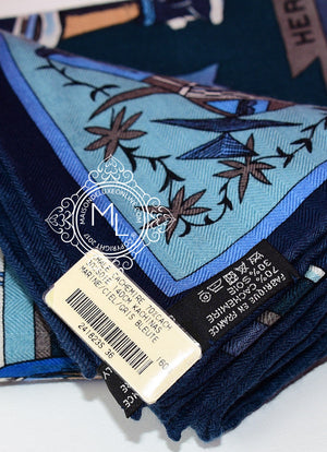 Hermes Hermes "Kachinas" Ciel Marine Cashmere 140 GM Shawl Scarf - view 3