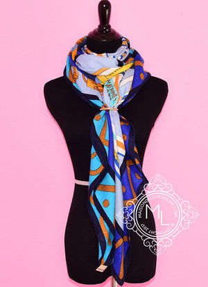 Hermes Hermes "Balade en Berline" Blue Cashmere 140 GM Shawl Scarf - view 5