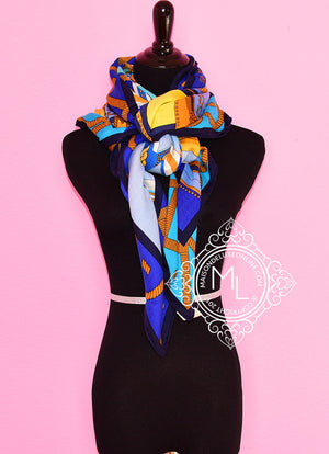 Hermes Hermes "Balade en Berline" Blue Cashmere 140 GM Shawl Scarf - view 6
