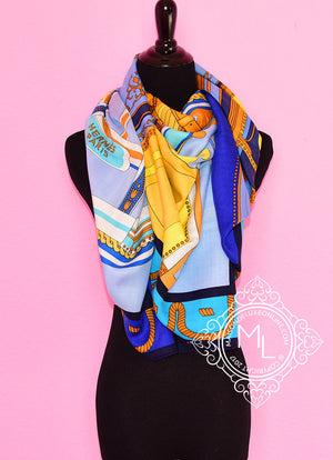 Hermes Hermes "Balade en Berline" Blue Cashmere 140 GM Shawl Scarf - view 7
