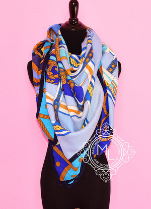Hermes Hermes "Balade en Berline" Blue Cashmere 140 GM Shawl Scarf - view 1