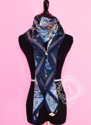Hermes Hermes "Kachinas" Ciel Marine Cashmere 140 GM Shawl Scarf - view 4