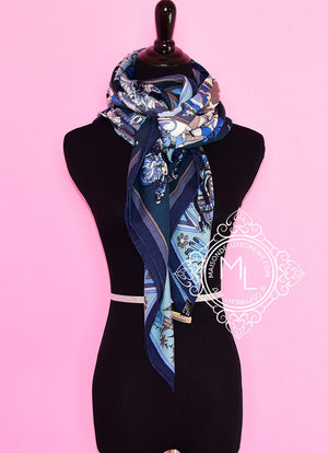 Hermes Hermes "Kachinas" Ciel Marine Cashmere 140 GM Shawl Scarf - view 5