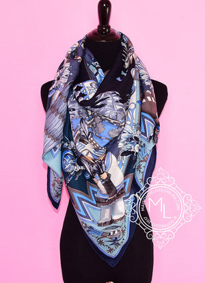 Hermes Hermes "Kachinas" Ciel Marine Cashmere 140 GM Shawl Scarf - view 1