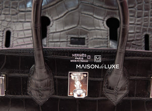 Hermes Hermes Noir Black Matte Crocodile Palladium Birkin 25 Handbag - view 8