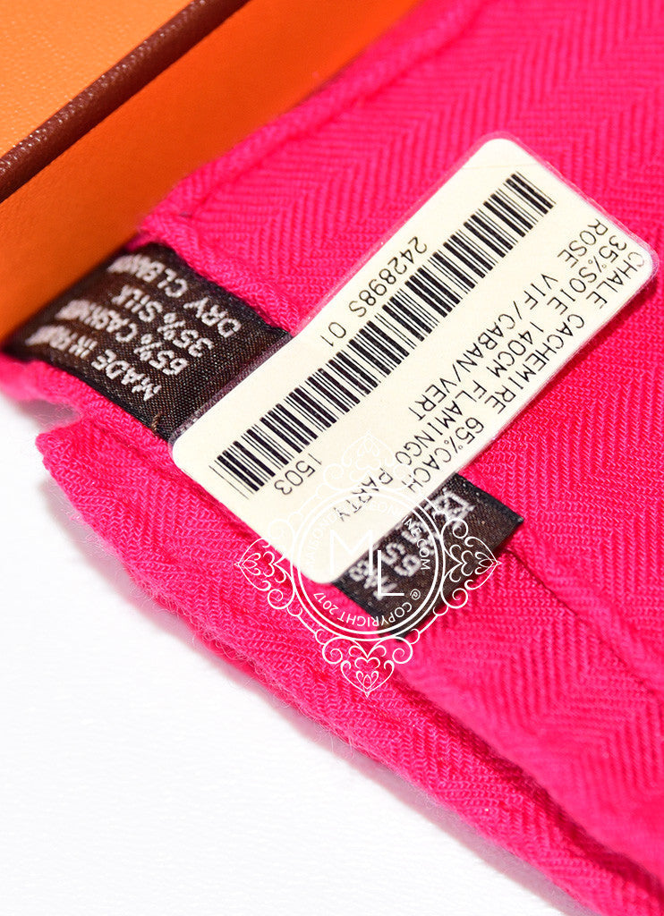 Hermes "Flamingo Party" Pink Purple Cashmere 140 GM Shawl Scarf