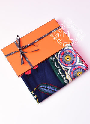Hermes Hermes "The Savana Dance" Blue Cashmere 140 GM Shawl Scarf - view 2