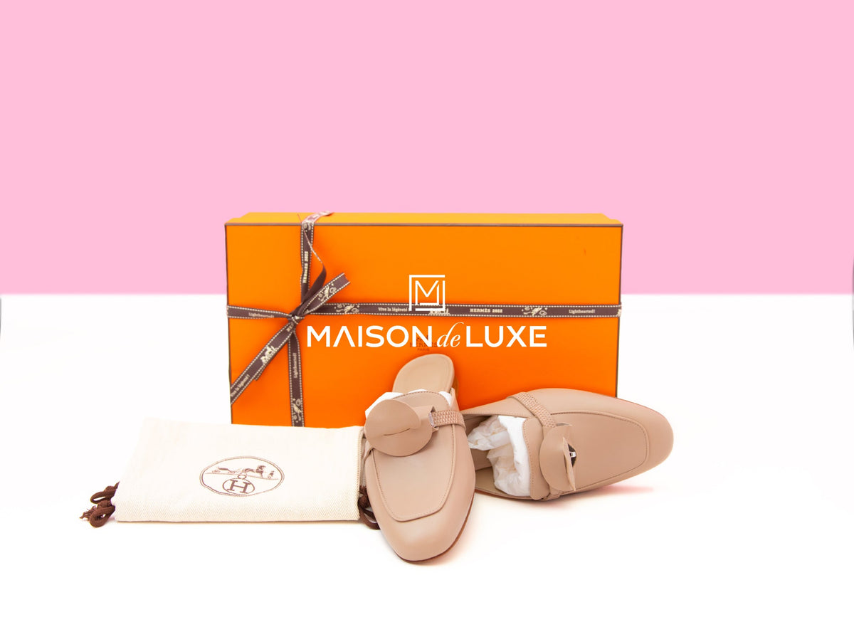 Hermes Hermes Beige Sarrazin OZ Kelly Mules 37 Lizard