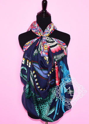 Hermes Hermes "The Savana Dance" Blue Cashmere 140 GM Shawl Scarf - view 7