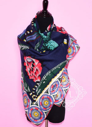 Hermes Hermes "The Savana Dance" Blue Cashmere 140 GM Shawl Scarf - view 8