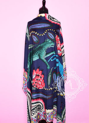 Hermes Hermes "The Savana Dance" Blue Cashmere 140 GM Shawl Scarf - view 9