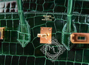Hermes Hermes Green Vert Fonce Crocodile Gold Birkin 25 Handbag - view 8