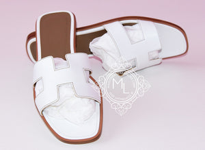Hermes Hermes Womens White Oran Sandal Slipper 38 Shoes - view 2
