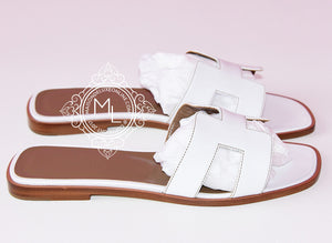 Hermes Hermes Womens White Oran Sandal Slipper 38 Shoes - view 3