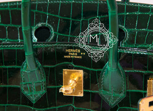 Hermes Hermes Green Vert Fonce Crocodile Gold Birkin 25 Handbag - view 8