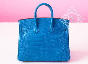 Hermes Hermes Mykonos Blue Crocodile Gold Birkin 25 Handbag - view 4