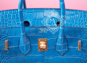 Hermes Hermes Mykonos Blue Crocodile Gold Birkin 25 Handbag - view 8
