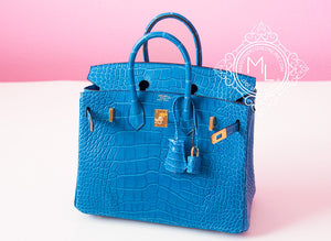 Hermes Hermes Mykonos Blue Crocodile Gold Birkin 25 Handbag - view 2
