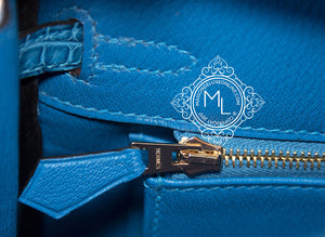 Hermes Hermes Mykonos Blue Crocodile Gold Birkin 25 Handbag - view 12