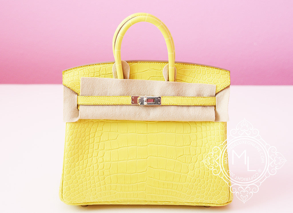 Hermes Hermes Lime Yellow Matte Crocodile Birkin 25 Handbag