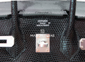 Hermes Hermes Birkin 25 Black Shiny Lizard Palladium Hardware - view 9