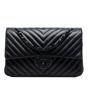 Chanel So Black Classic Double Flap Bag Chevron Lambskin Medium - view 1