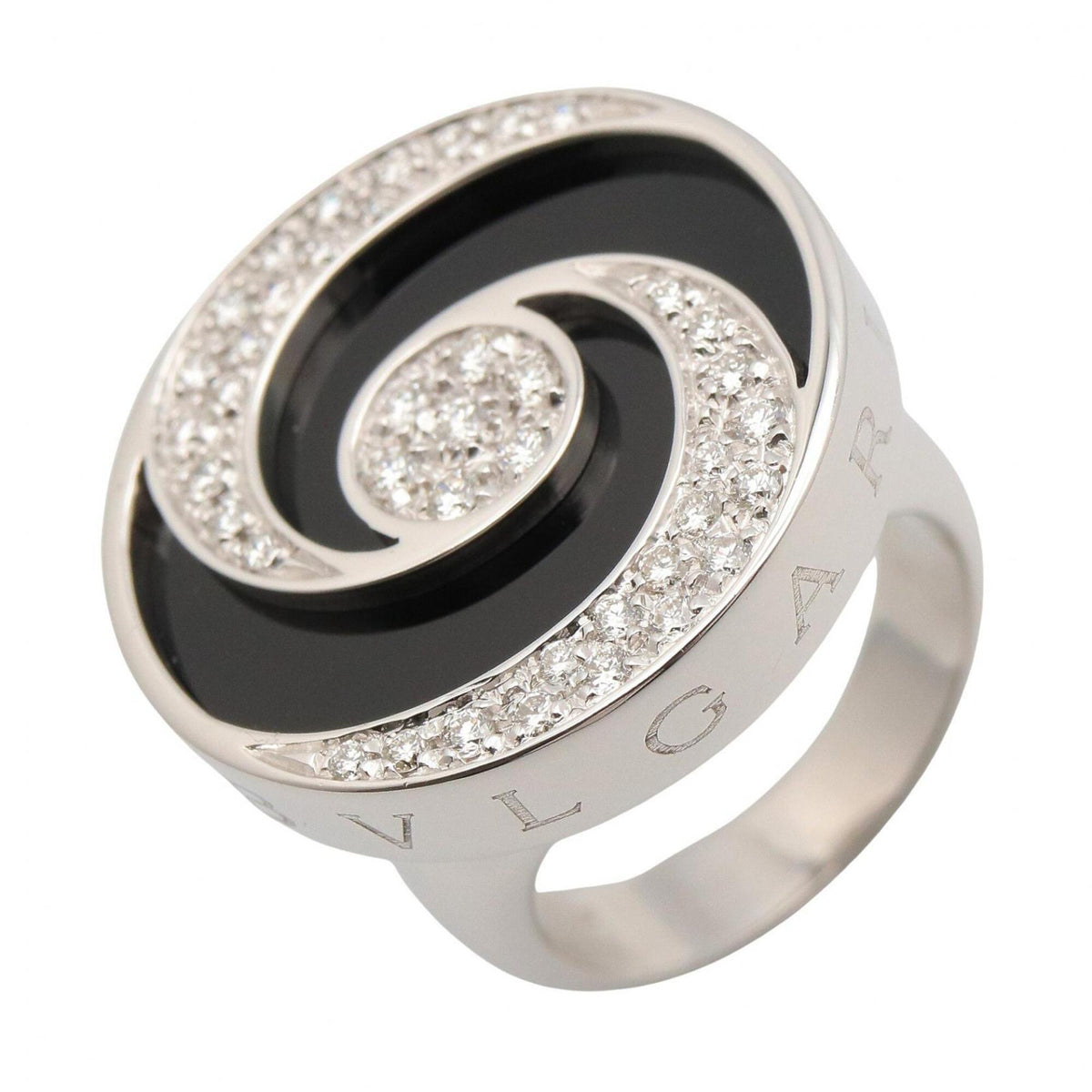 Band Ring 18K White Gold and Stainless Steel with Diamond and Onyx