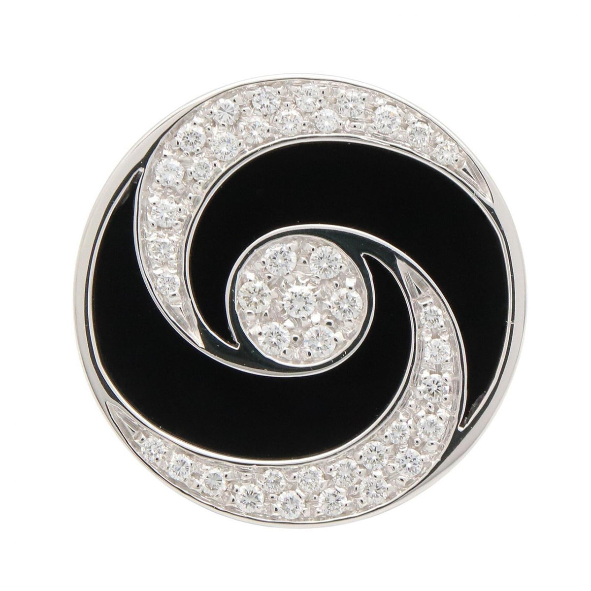 Band Ring 18K White Gold and Stainless Steel with Diamond and Onyx