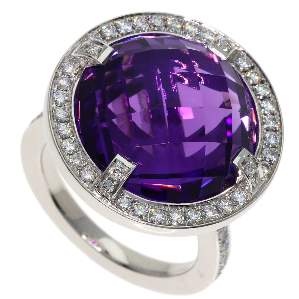 Band Ring 18K White Gold with Amethyst and Diamond