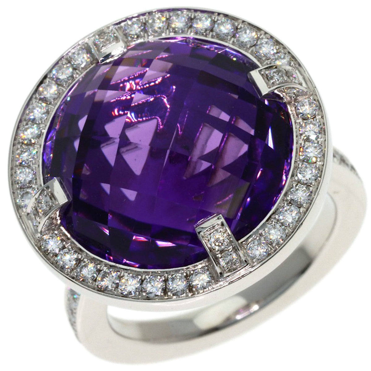 Band Ring 18K White Gold with Amethyst and Diamond