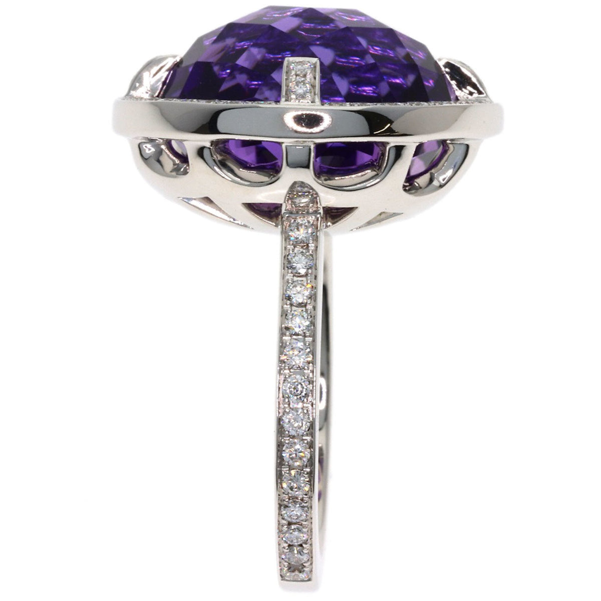 Band Ring 18K White Gold with Amethyst and Diamond
