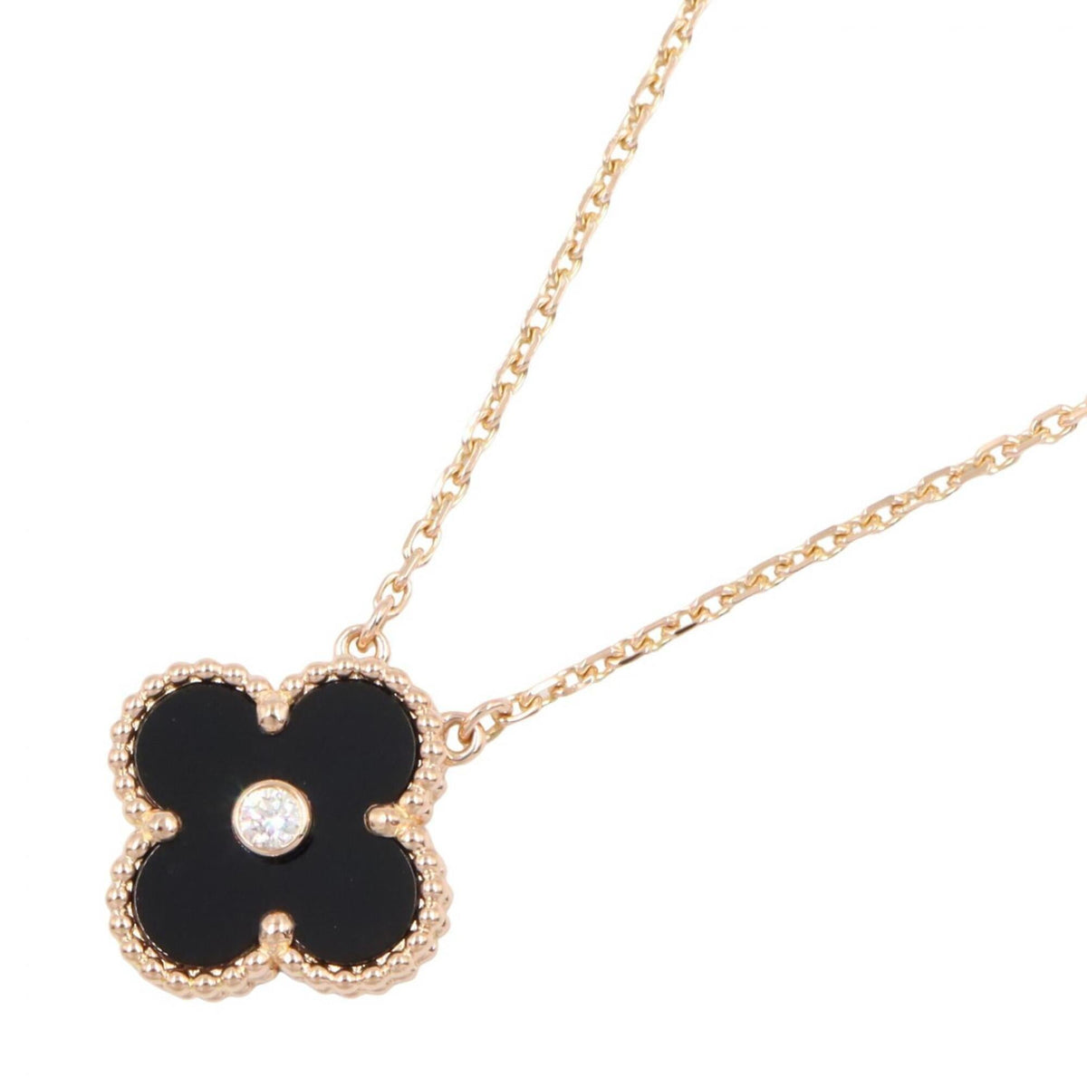 Van Cleef & Arpels Vintage Alhambra Pendant Necklace 18K Rose Gold and Onyx