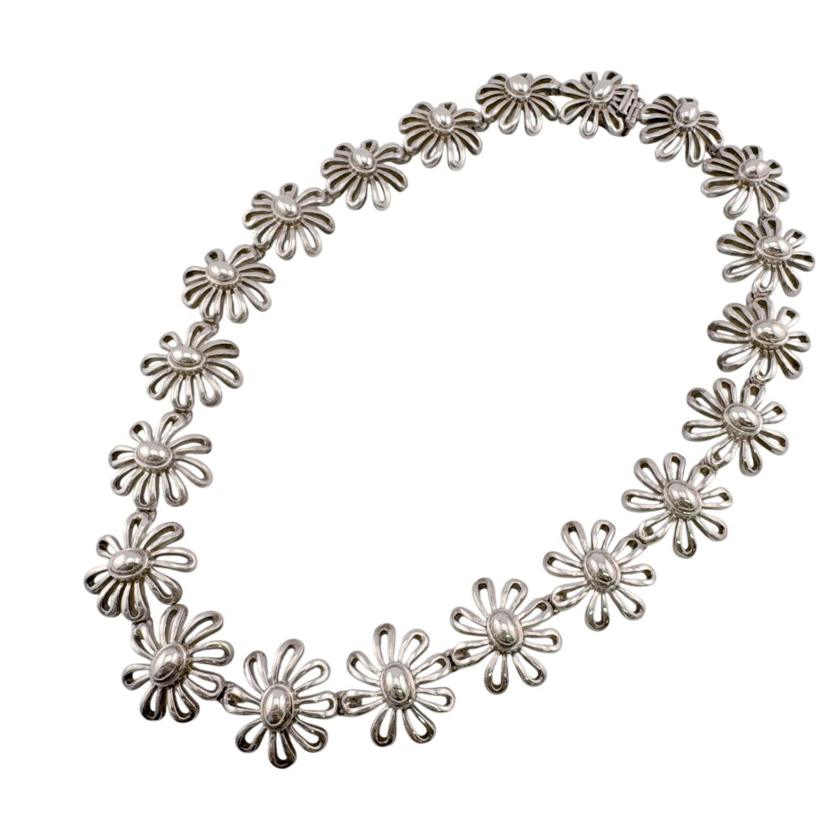 Vintage Daisy Flower Pendant Necklace Sterling Silver