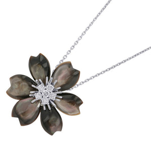 Van Cleef & Arpels Pendant Necklace 18K White Gold Small with Grey Mother of Pearl and Diamond - view 1