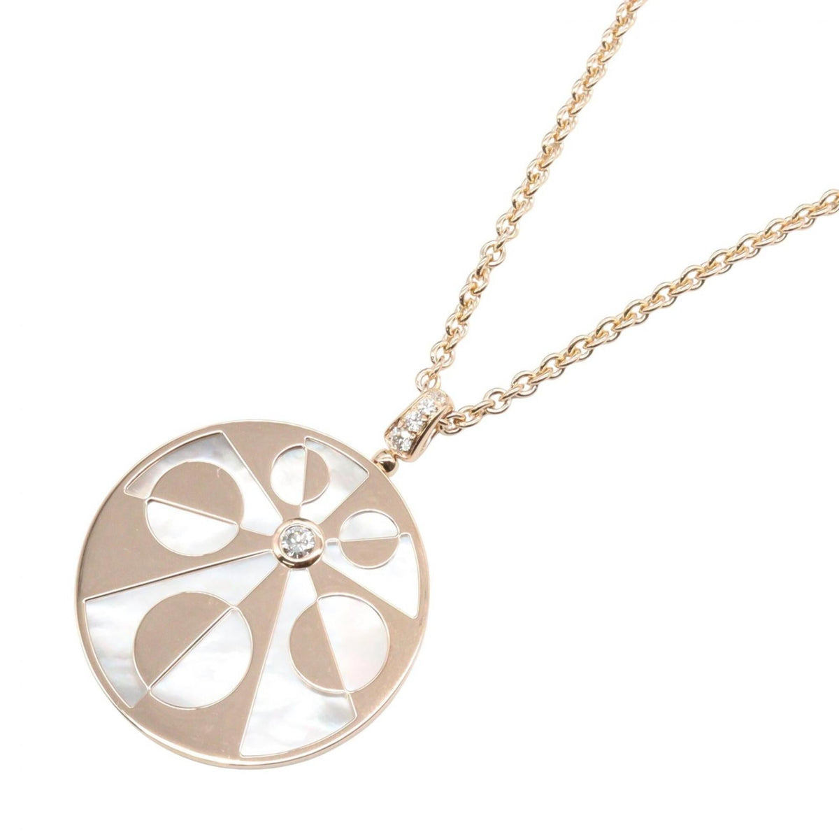 Pendant Necklace 18K Rose Gold with Diamond and Mother of Pearl