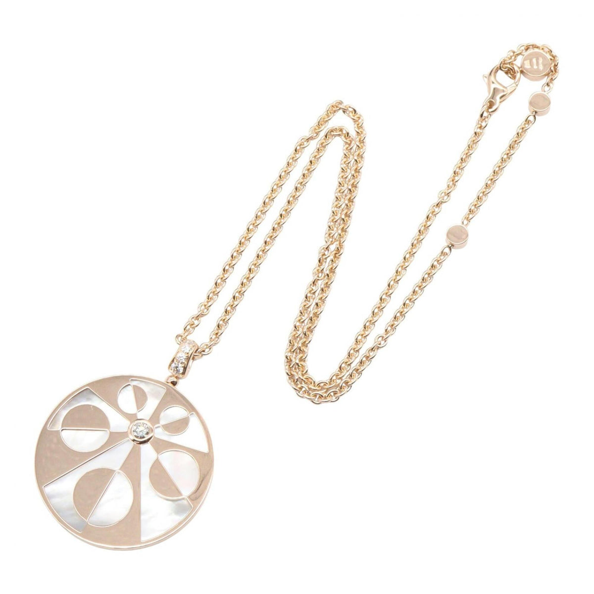 Pendant Necklace 18K Rose Gold with Diamond and Mother of Pearl