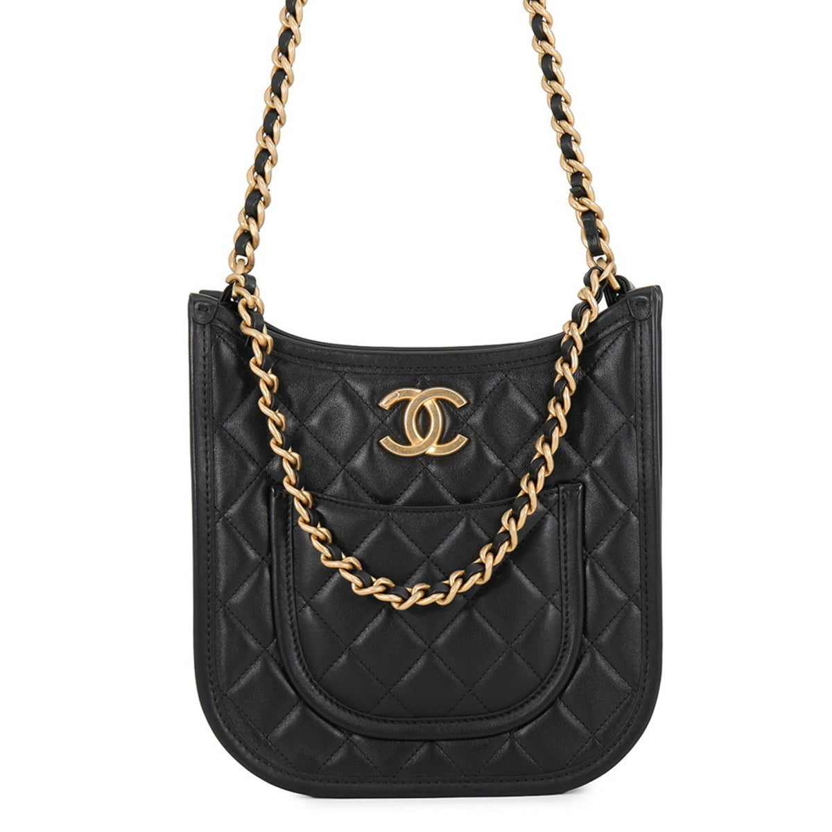 Chanel CC Front Pocket Chain Hobo Quilted Lambskin Small