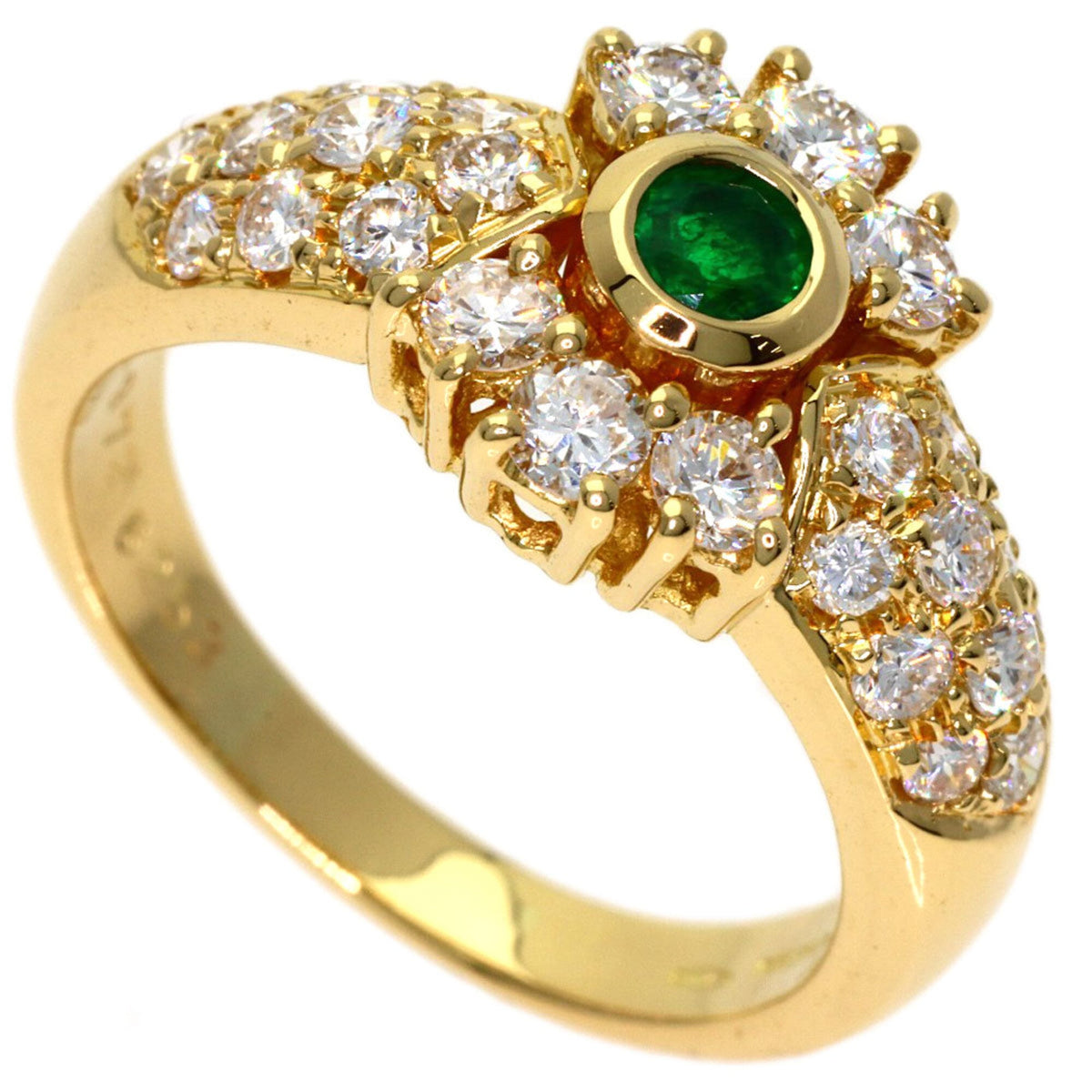 Vintage Ring 18K Yellow Gold with Diamond and Emerald
