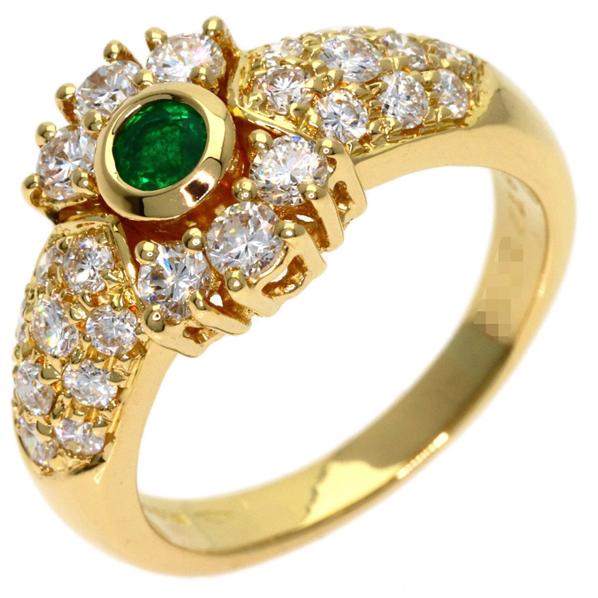 Vintage Ring 18K Yellow Gold with Diamond and Emerald