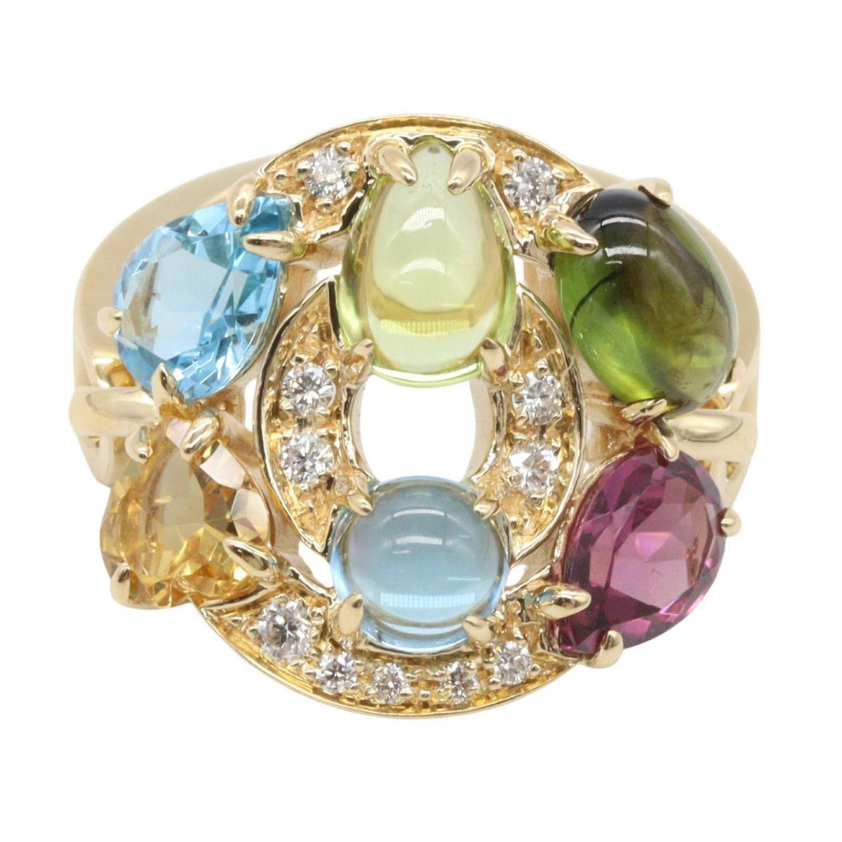 Band Ring 18K Yellow Gold with Citrine and Diamond and Peridot and Topaz and Tourmaline