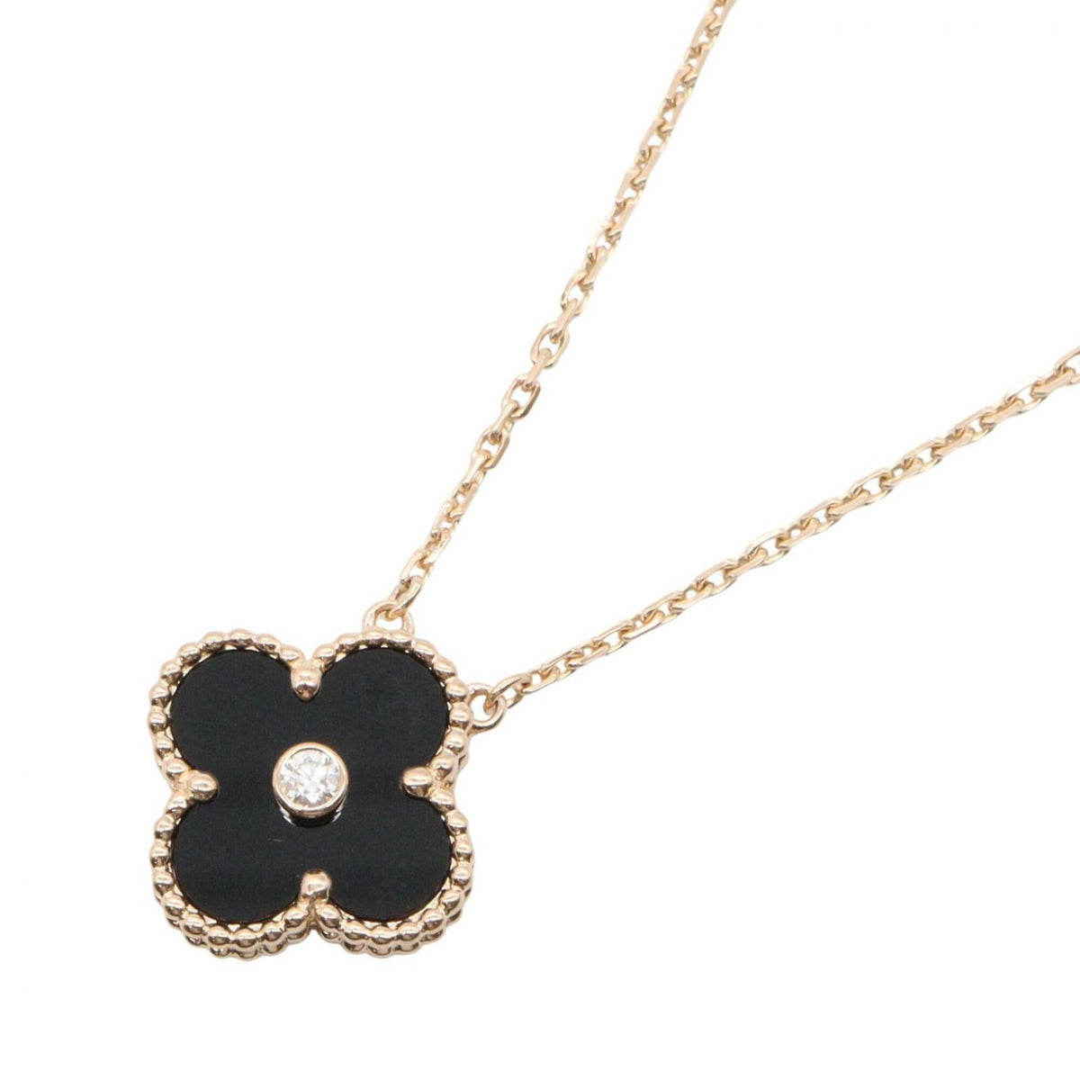 Van Cleef & Arpels Vintage Alhambra Pendant Necklace 18K Rose Gold and Onyx