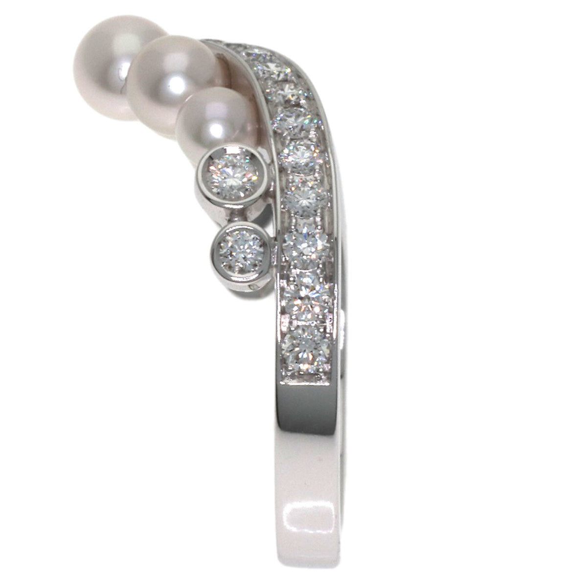 Josephine Aigrette Ring 18K White Gold with Diamond and Pearl