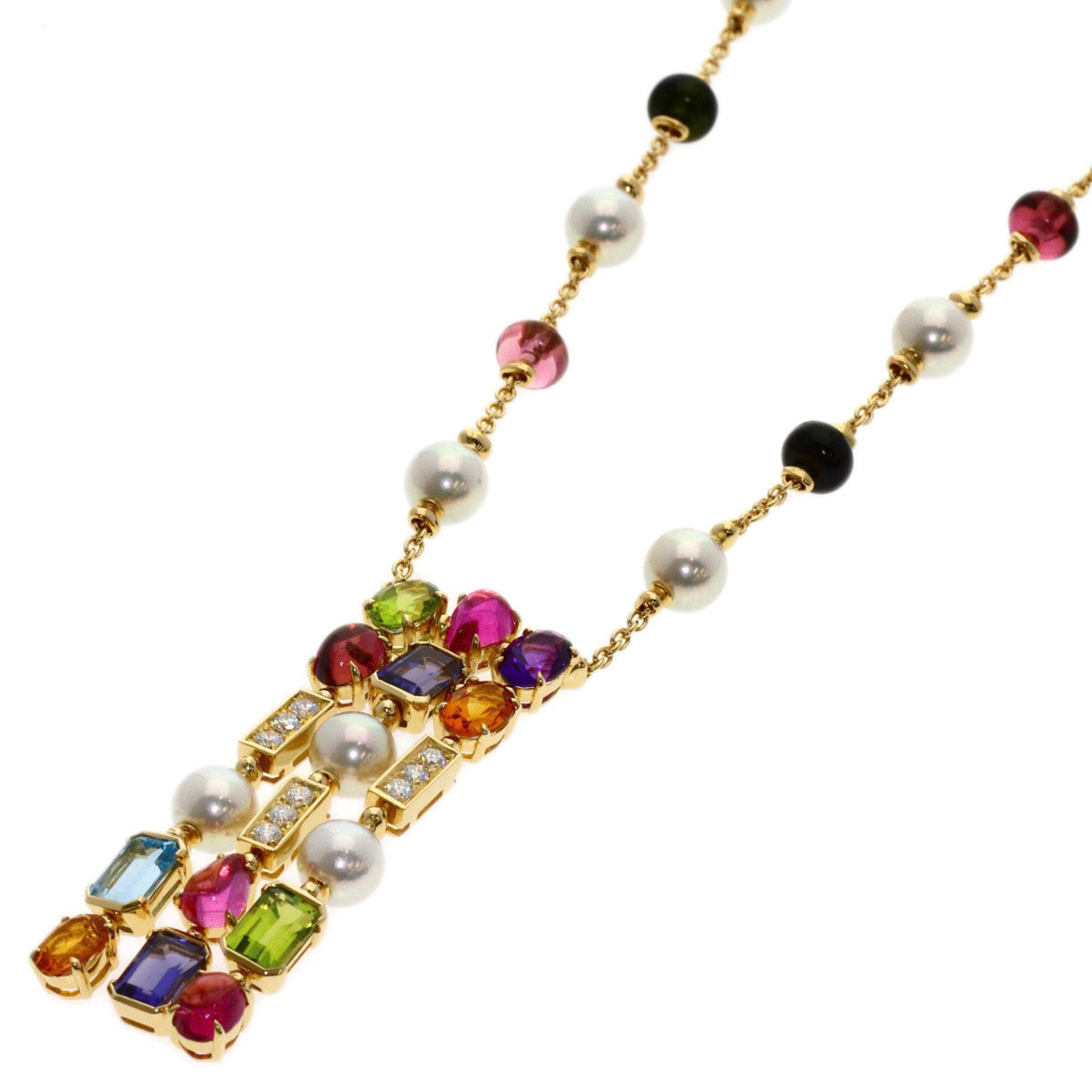 Bvlgari Allegra Pendant Necklace 18K Yellow Gold with Amethyst Citrine Color Stone Diamond Pearl Peridot Topaz Tourmal
