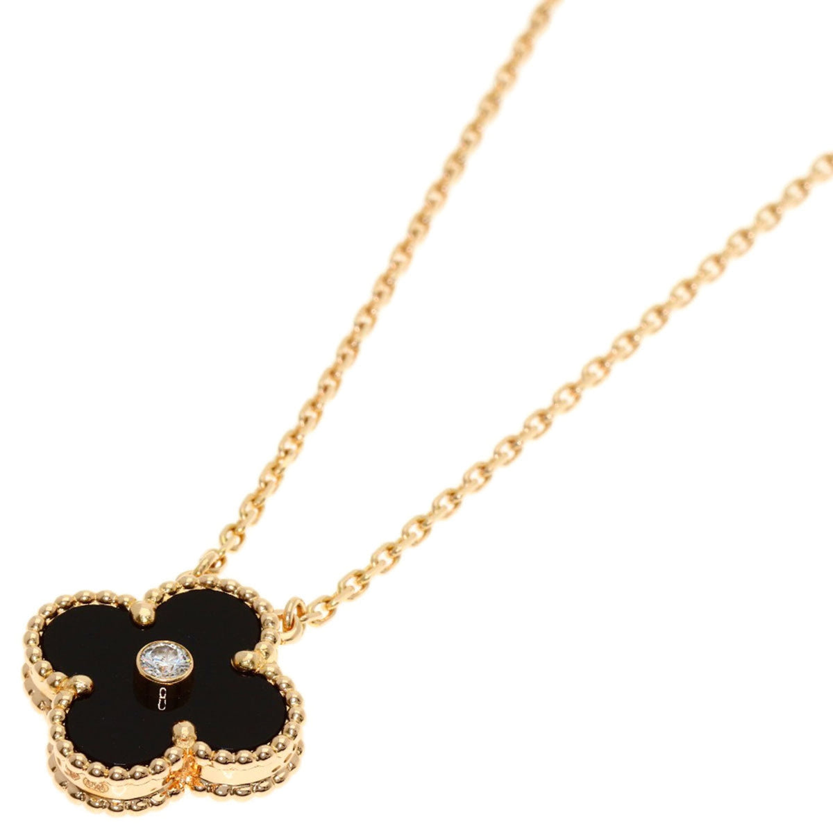 Van Cleef & Arpels Vintage Alhambra Pendant Necklace 18K Rose Gold and Onyx